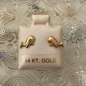 14 KT Solid Gold Whale Stud Earrings Children or Adult